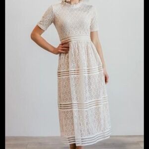 Baltic Born Windsor Lace Ruffle White Midi Dress Medium Formal Femme Coquette